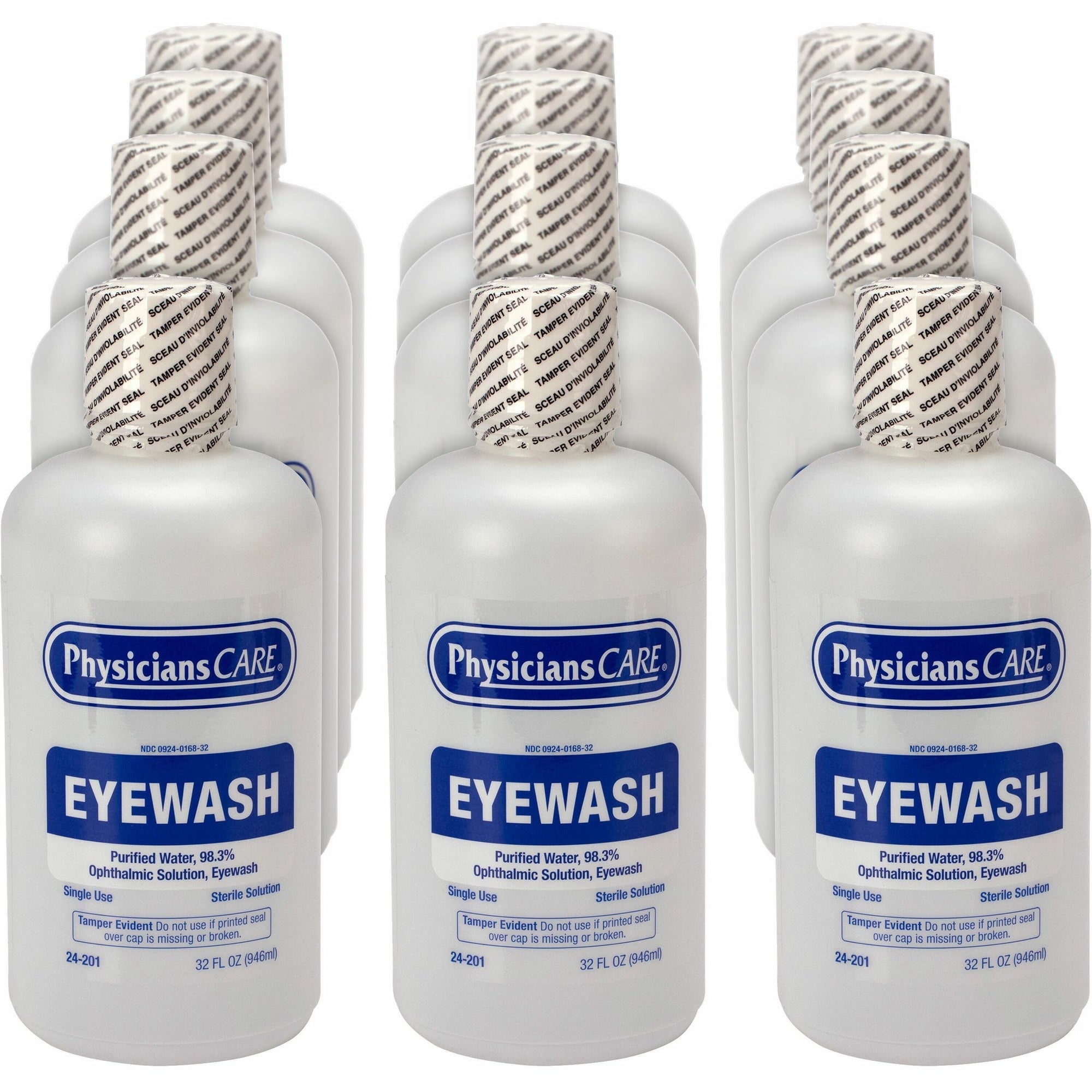 First Aid Only Sterile Ophthalmic Solution Eyewash - 1 quart - Sterile - For Eye irrigation, Eye Burning - 12 / Carton