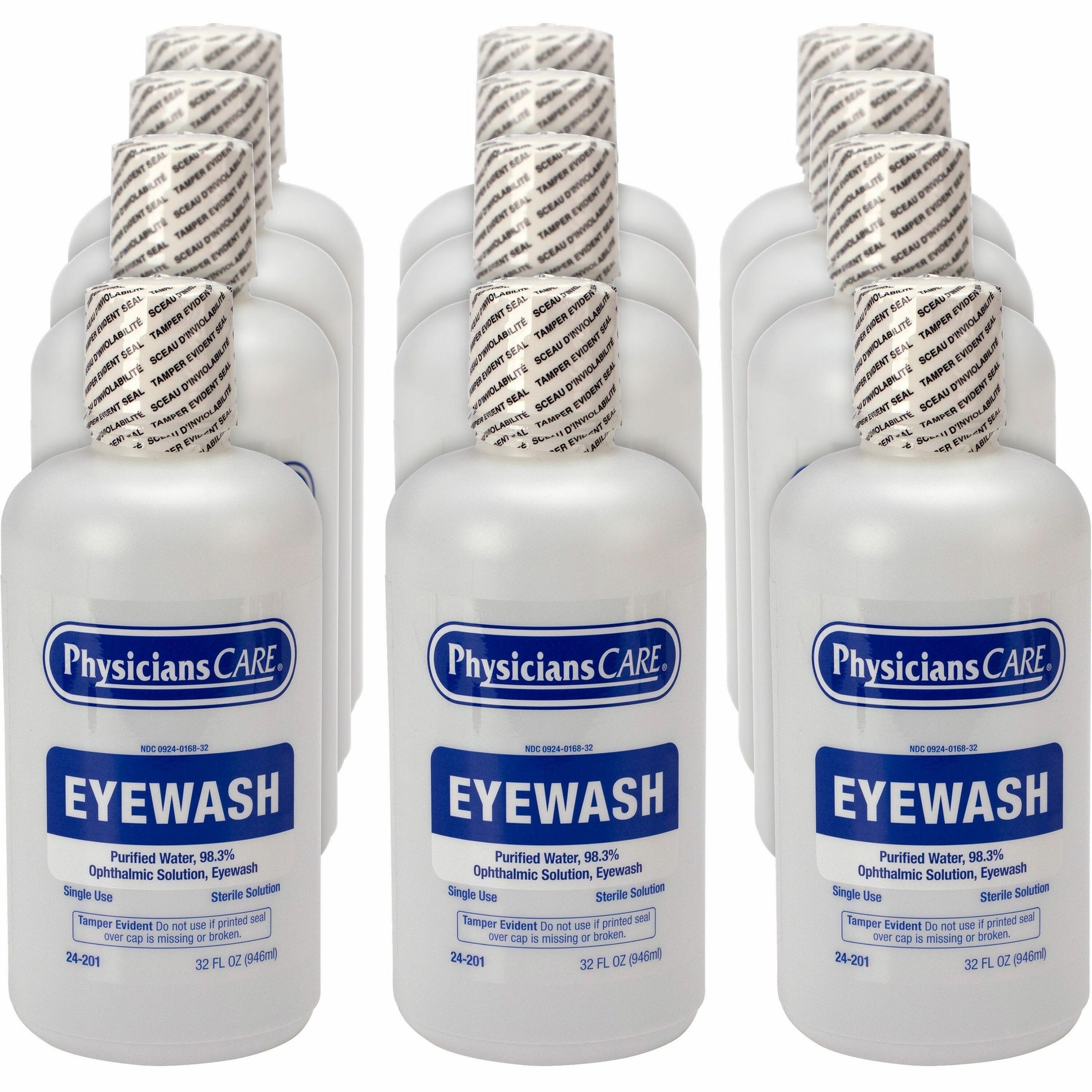 First Aid Only Sterile Ophthalmic Solution Eyewash - 1 quart - Sterile - For Eye irrigation, Eye Burning - 12 / Carton