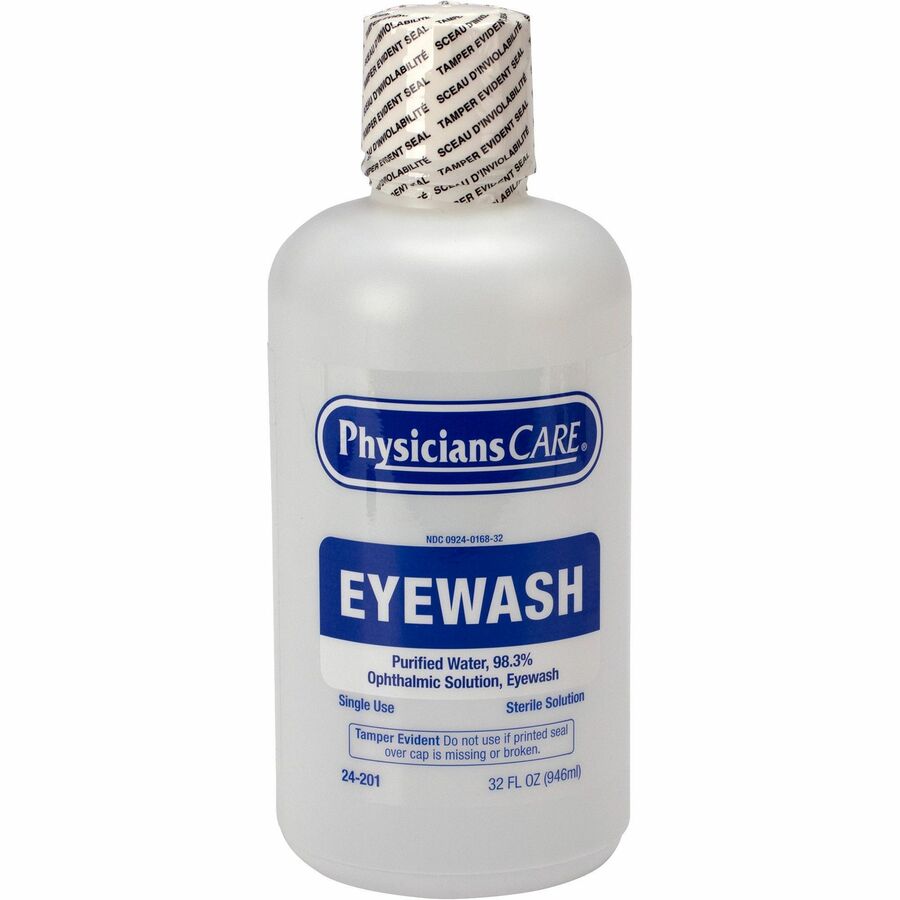 First Aid Only Sterile Ophthalmic Solution Eyewash - 1 quart - Sterile - For Eye irrigation, Eye Burning - 12 / Carton
