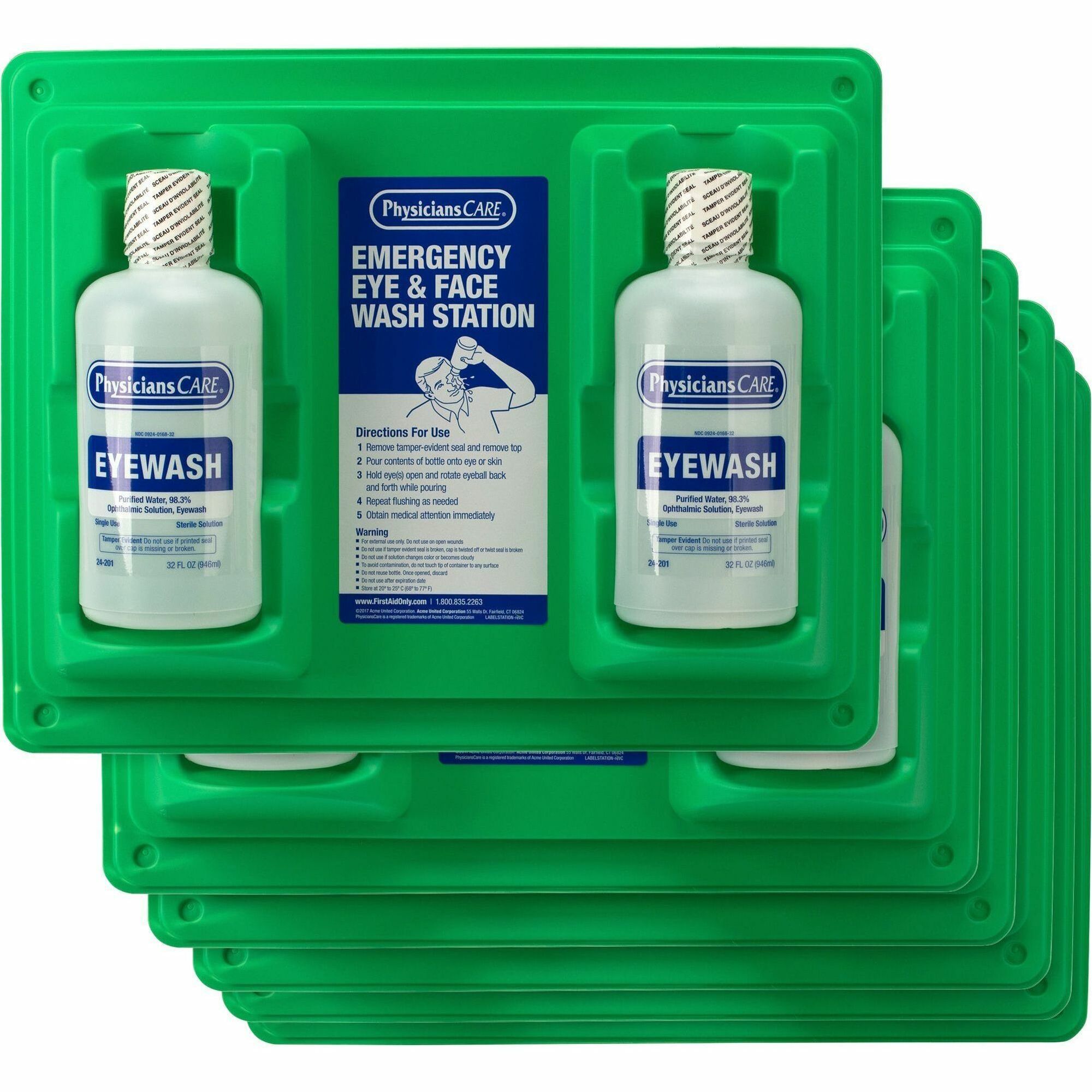 First Aid Only Twin-Bottle Eyewash Station - 1 quart - Wall Mountable - 12 / Carton - 1