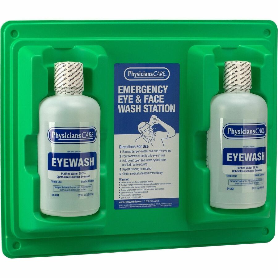 First Aid Only Twin-Bottle Eyewash Station - 1 quart - Wall Mountable - 12 / Carton