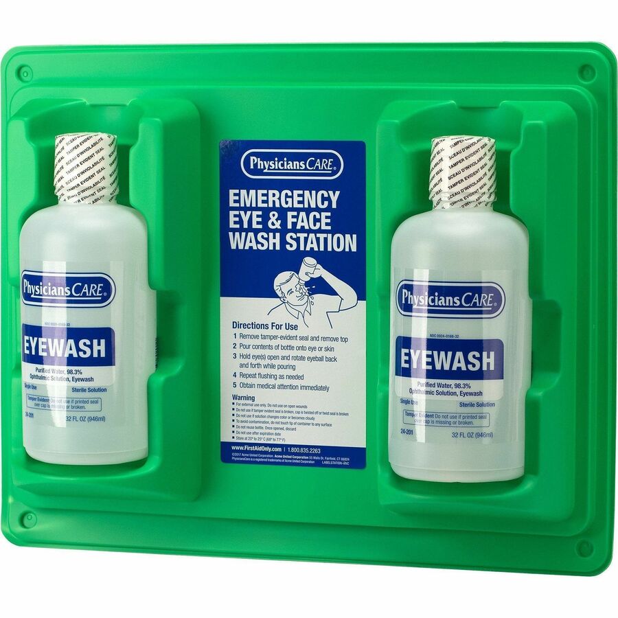 First Aid Only Twin-Bottle Eyewash Station - 1 quart - Wall Mountable - 12 / Carton