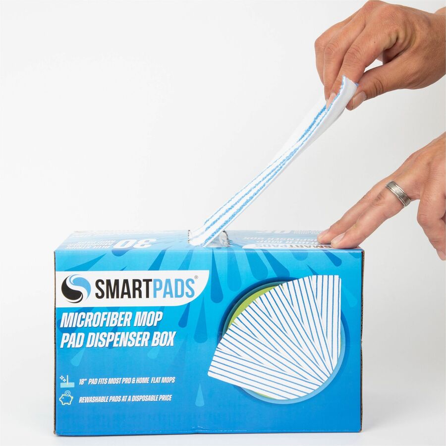 Monarch Microfiber Wet/Dry Mop Pad Refills - 5" Width x 18" Depth - Woven, MicroFiber - White/Blue - 30 / Box - 2