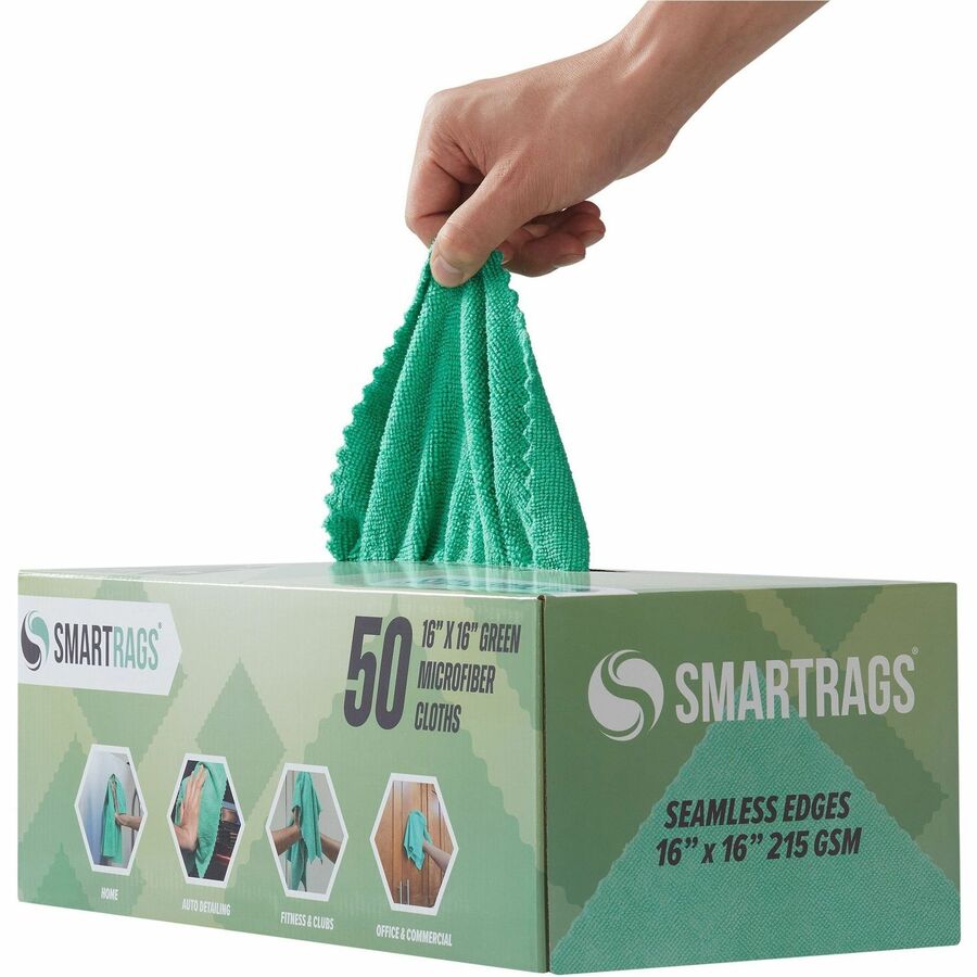 Monarch Smart Rags Microfiber Cloths - For Automotive, Office, Healthcare, Household, Garage, Breakroom, Factory, Hospital, Industry, Nursing Home - 50 / Box - Reusable, Streak-free, Lint-free, Dirt Resistant, Grime Resistant - Green - 2