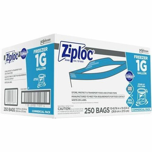 ziploc-grip-n-seal-freezer-bags-large-size-1-gal-capacity-1056-width-x-1075-length-zipper-closure-textured-clear-plastic-1carton-250-per-carton-food-industrial-healthcare-office-commercial-storage_sjn364937 - 1