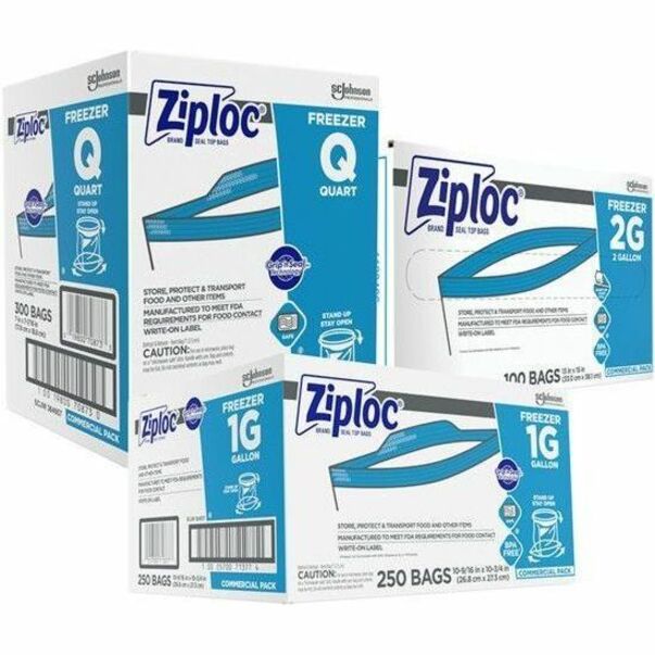 ziploc-grip-n-seal-freezer-bags-large-size-1-gal-capacity-1056-width-x-1075-length-zipper-closure-textured-clear-plastic-1carton-250-per-carton-food-industrial-healthcare-office-commercial-storage_sjn364937 - 2