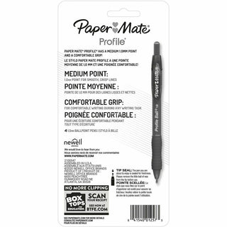 Profile Ballpoint Pen, Retractable, Medium 1 mm, Black Ink, Translucent Black Barrel, 4/Pack