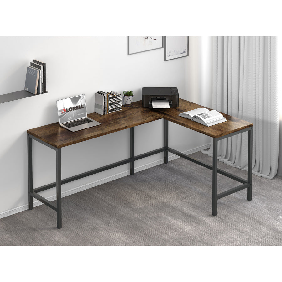 NuSparc L-Shaped Metal Frame Desk - For - Table TopVintage Oak L-shaped, Black Top - Contemporary Style - 200 lb Capacity x 67" Table Top Width x 47.20" Table Top Depth x 1" Table Top Thickness - 29.20" Height - Assembly Required - High Pressure Lami - 5