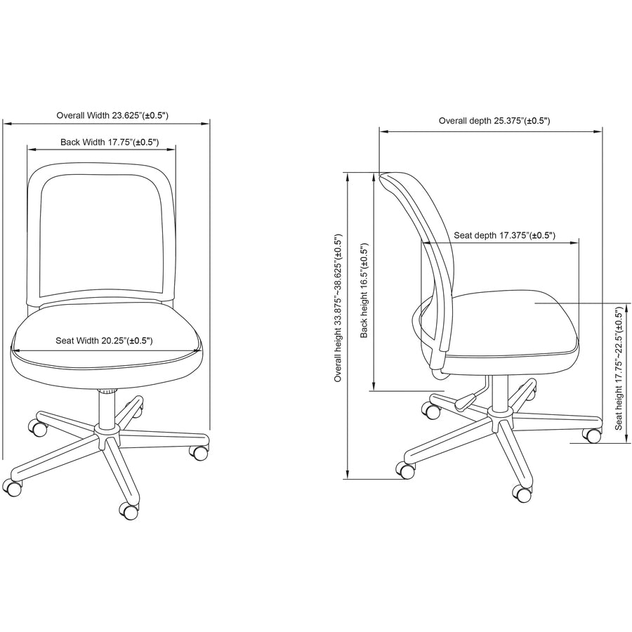 NuSparc Armless Task Chair - Fabric Seat - Black - 1 Each