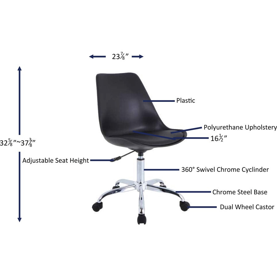 NuSparc Padded Seat Poly Task Chair - Poly Seat - High Back - 5-star Base - Black - Polyvinyl Chloride (PVC), Plastic, Polyurethane - 1 Each