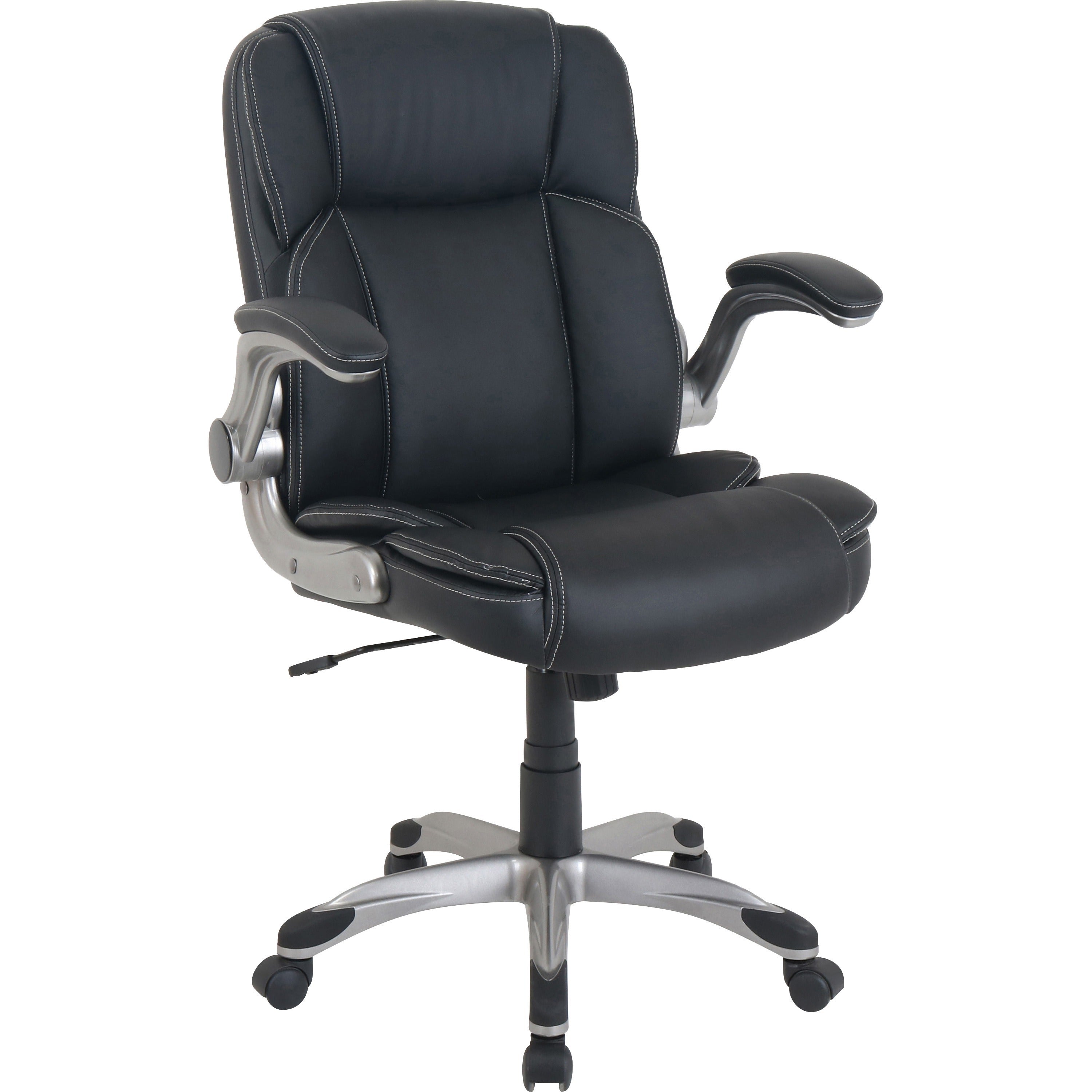 NuSparc Leather Rolling Chair - Mid Back - 5-star Base - Black - Bonded Leather - Armrest - 1 Each - 1