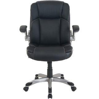 NuSparc Leather Rolling Chair - Mid Back - 5-star Base - Black - Bonded Leather - Armrest - 1 Each