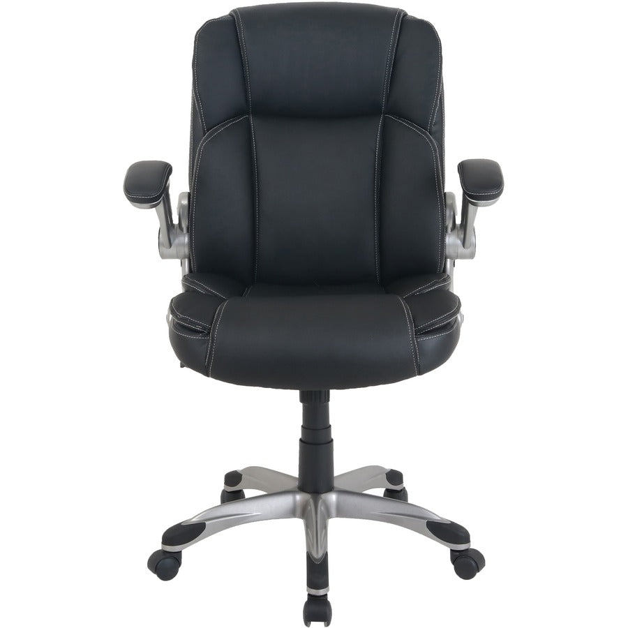 NuSparc Leather Rolling Chair - Mid Back - 5-star Base - Black - Bonded Leather - Armrest - 1 Each