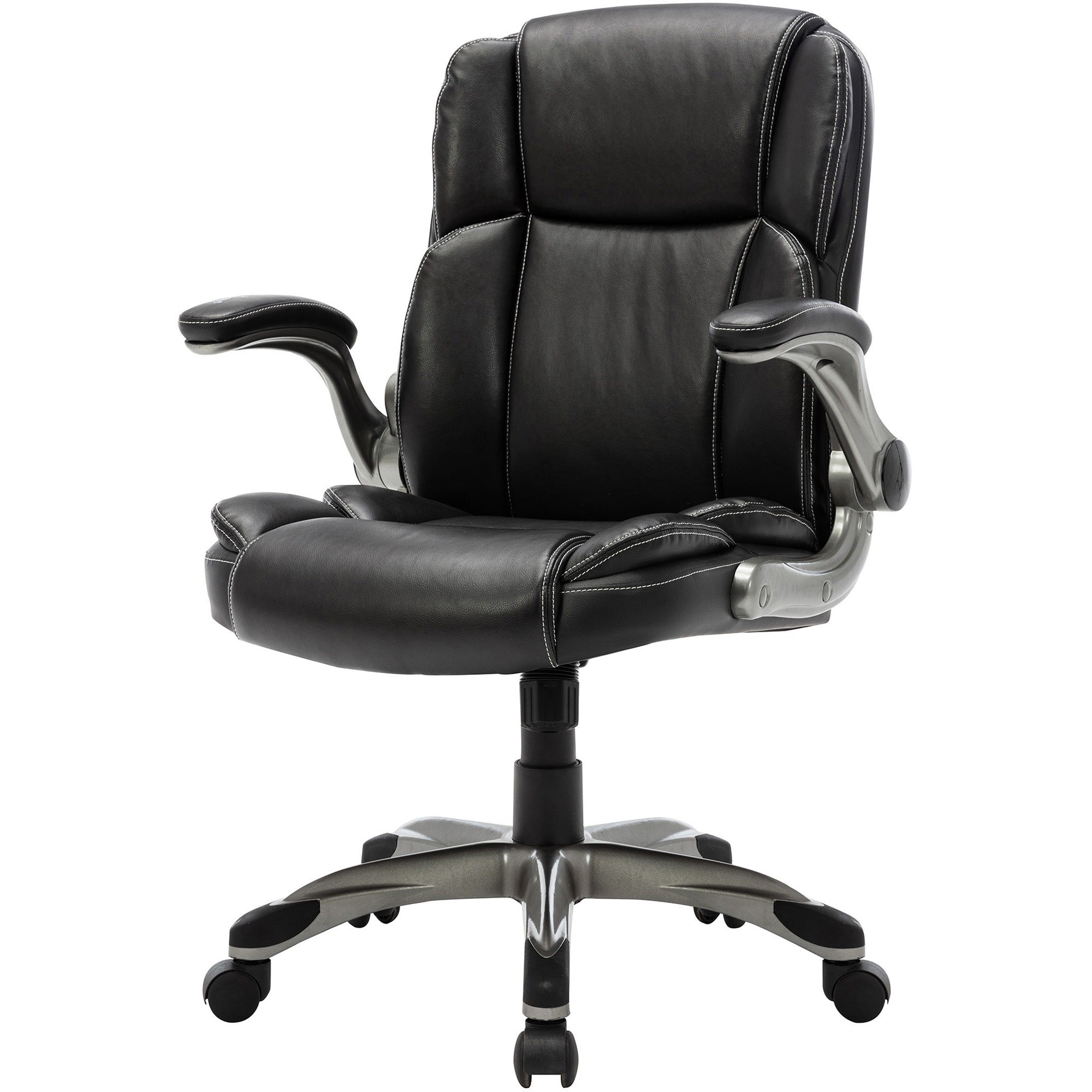 NuSparc Leather Rolling Chair - Mid Back - 5-star Base - Black - Bonded Leather - Armrest - 1 Each - 4