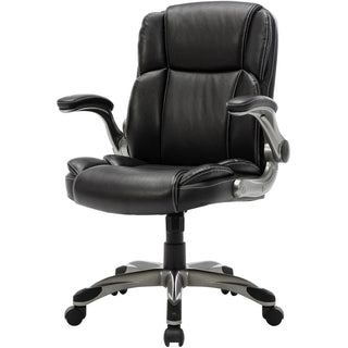 NuSparc Leather Rolling Chair - Mid Back - 5-star Base - Black - Bonded Leather - Armrest - 1 Each
