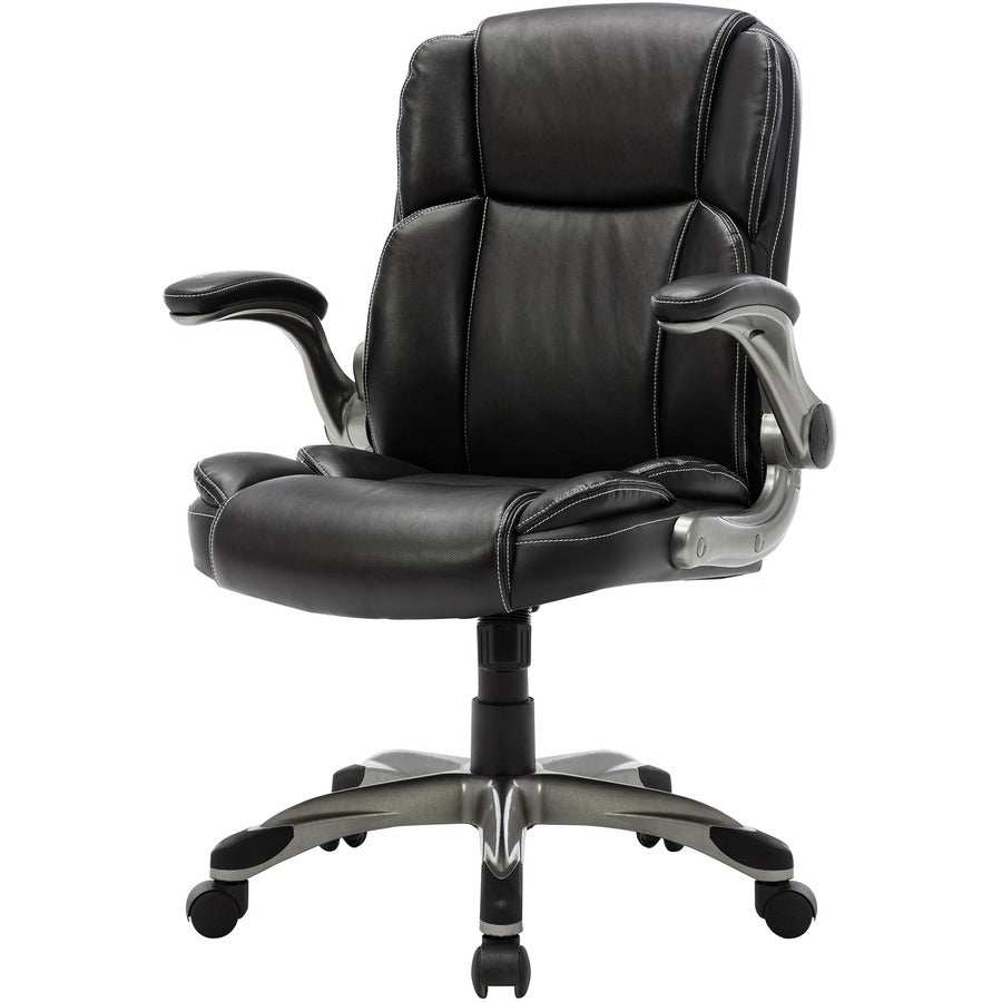 NuSparc Leather Rolling Chair - Mid Back - 5-star Base - Black - Bonded Leather - Armrest - 1 Each