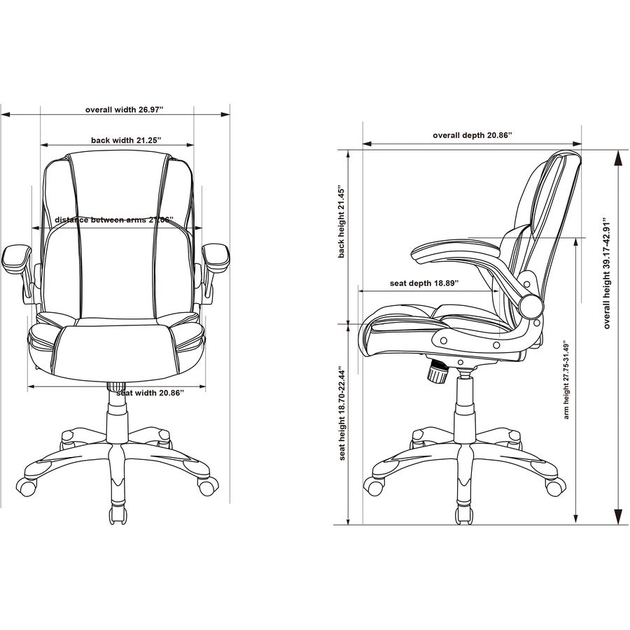 NuSparc Leather Rolling Chair - Mid Back - 5-star Base - Black - Bonded Leather - Armrest - 1 Each