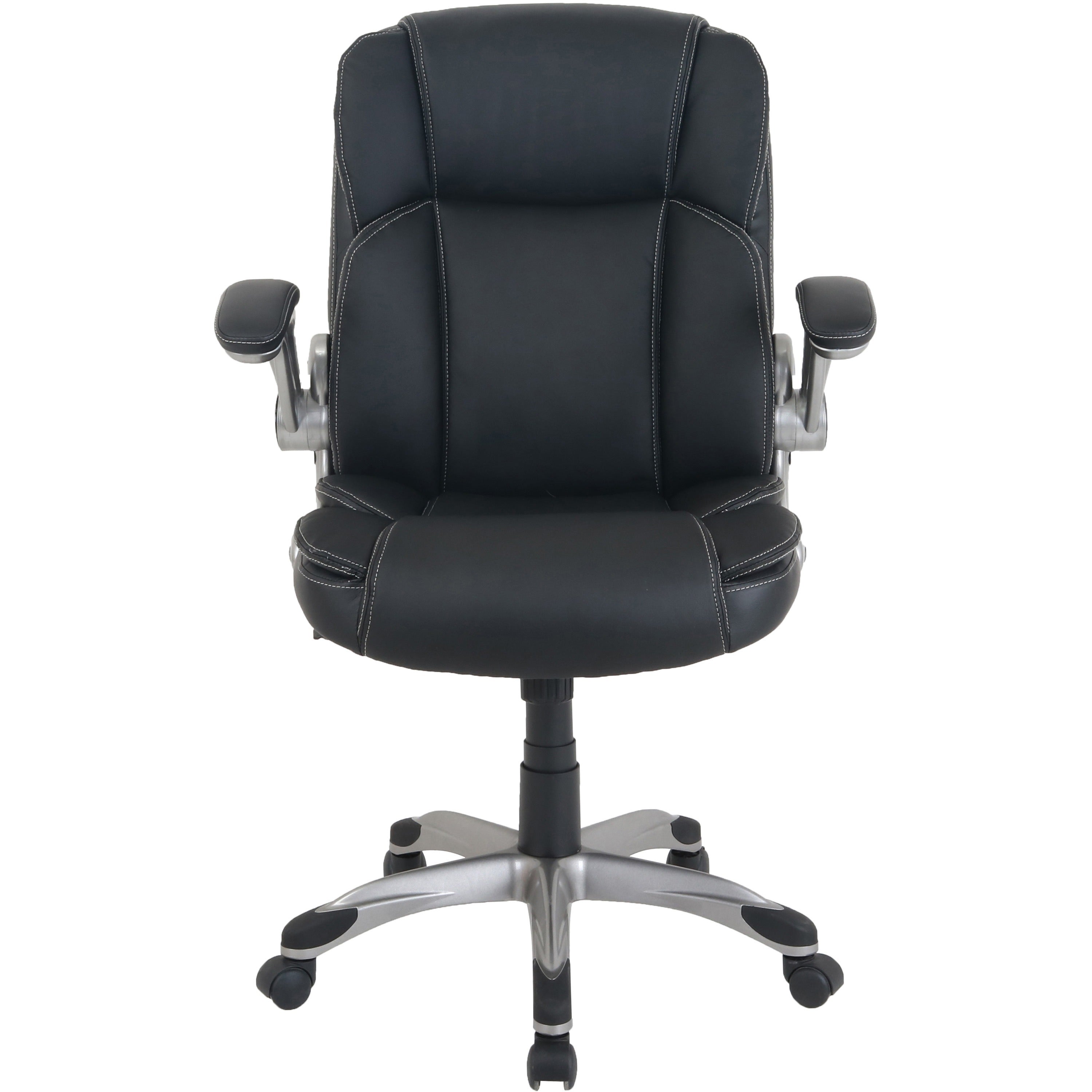 NuSparc Leather Rolling Chair - Mid Back - 5-star Base - Black - Bonded Leather - Armrest - 1 Each - 3