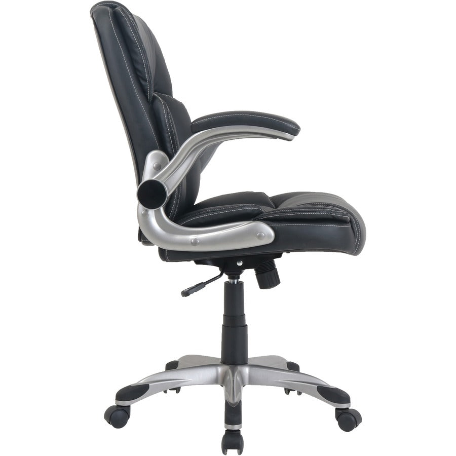 NuSparc Leather Rolling Chair - Mid Back - 5-star Base - Black - Bonded Leather - Armrest - 1 Each