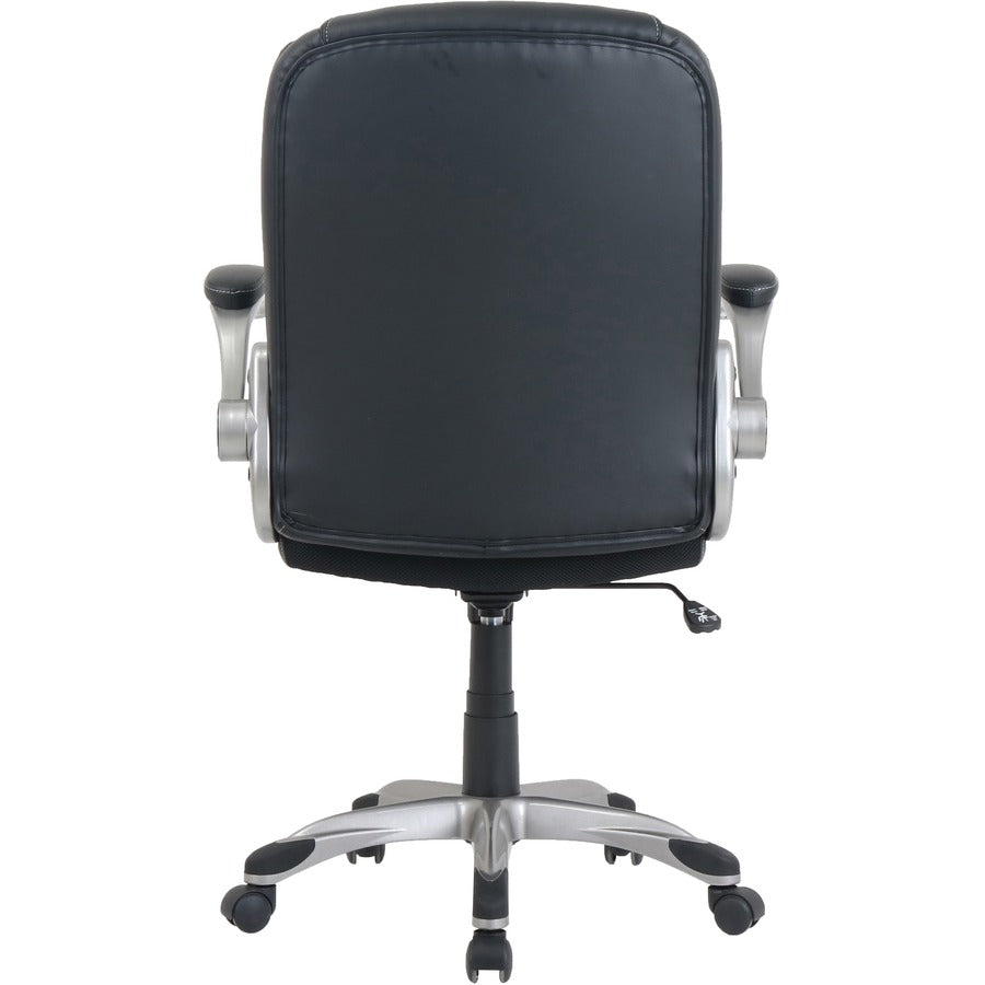 NuSparc Leather Rolling Chair - Mid Back - 5-star Base - Black - Bonded Leather - Armrest - 1 Each