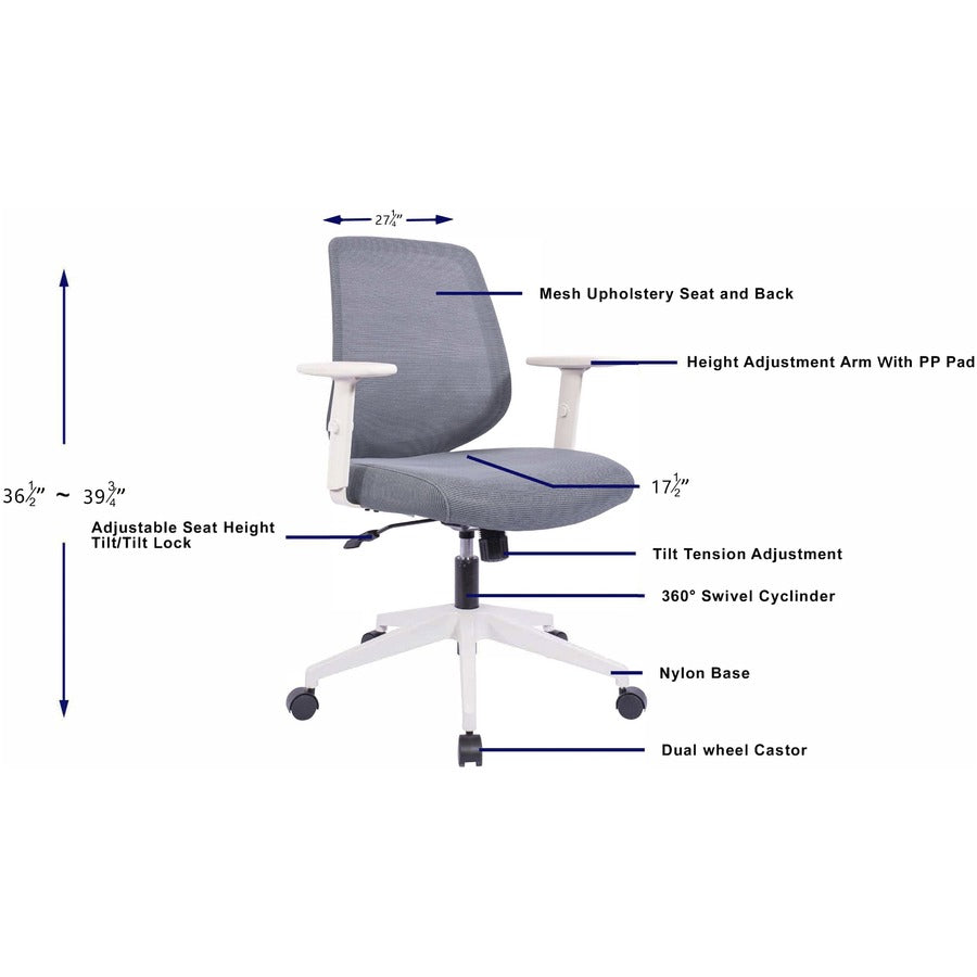 NuSparc Mid-Back Task Chair - Fabric Back - Mid Back - 5-star Base - Gray - Armrest - 1 Each