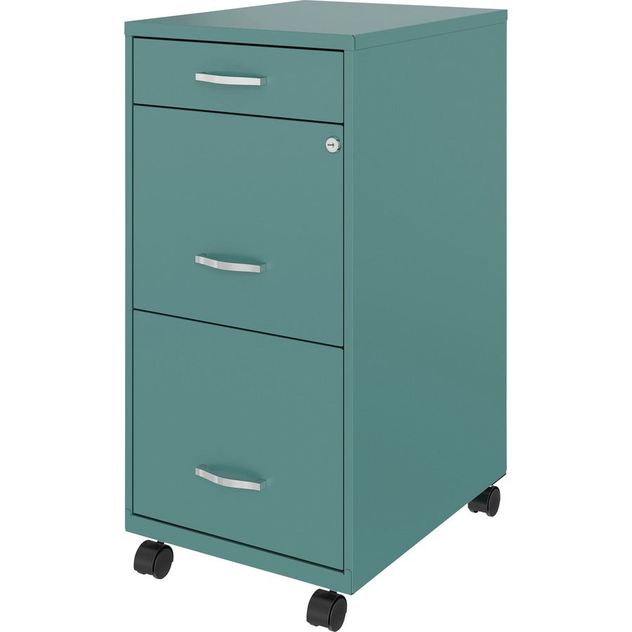 NuSparc Mobile File Cabinet - 14.2" x 18" x 29.5" - 3 x Drawer(s) for File, Box - Letter - Mobility, Locking Drawer, Glide Suspension, 3/4 Drawer Extension, Cam Lock, Nonporous Surface - Teal - Painted Steel - Recycled