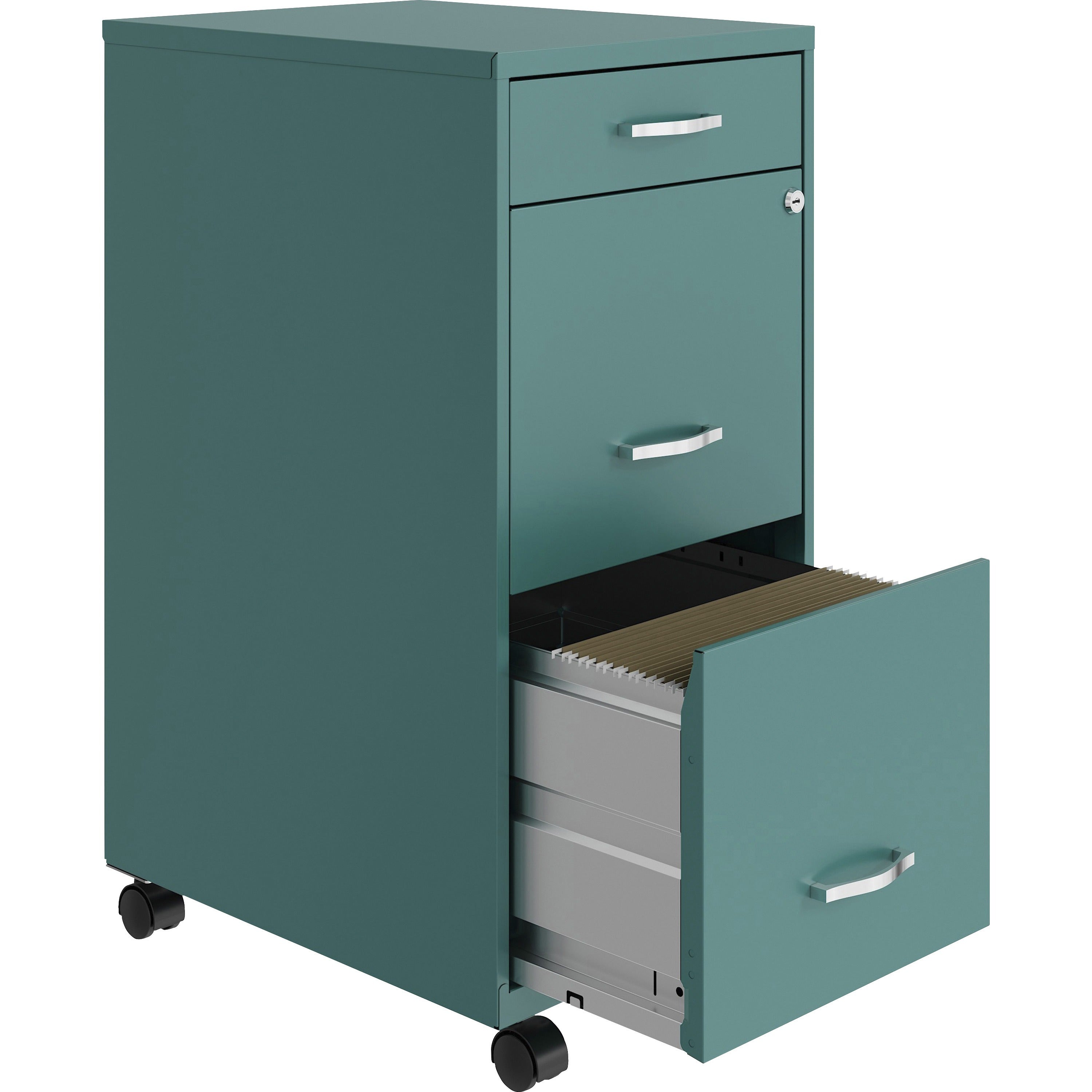 nusparc-mobile-file-cabinet-142-x-18-x-295-3-x-drawers-for-file-box-letter-mobility-locking-drawer-glide-suspension-3-4-drawer-extension-cam-lock-nonporous-surface-teal-painted-steel-recycled_nprvf318bmtl - 4