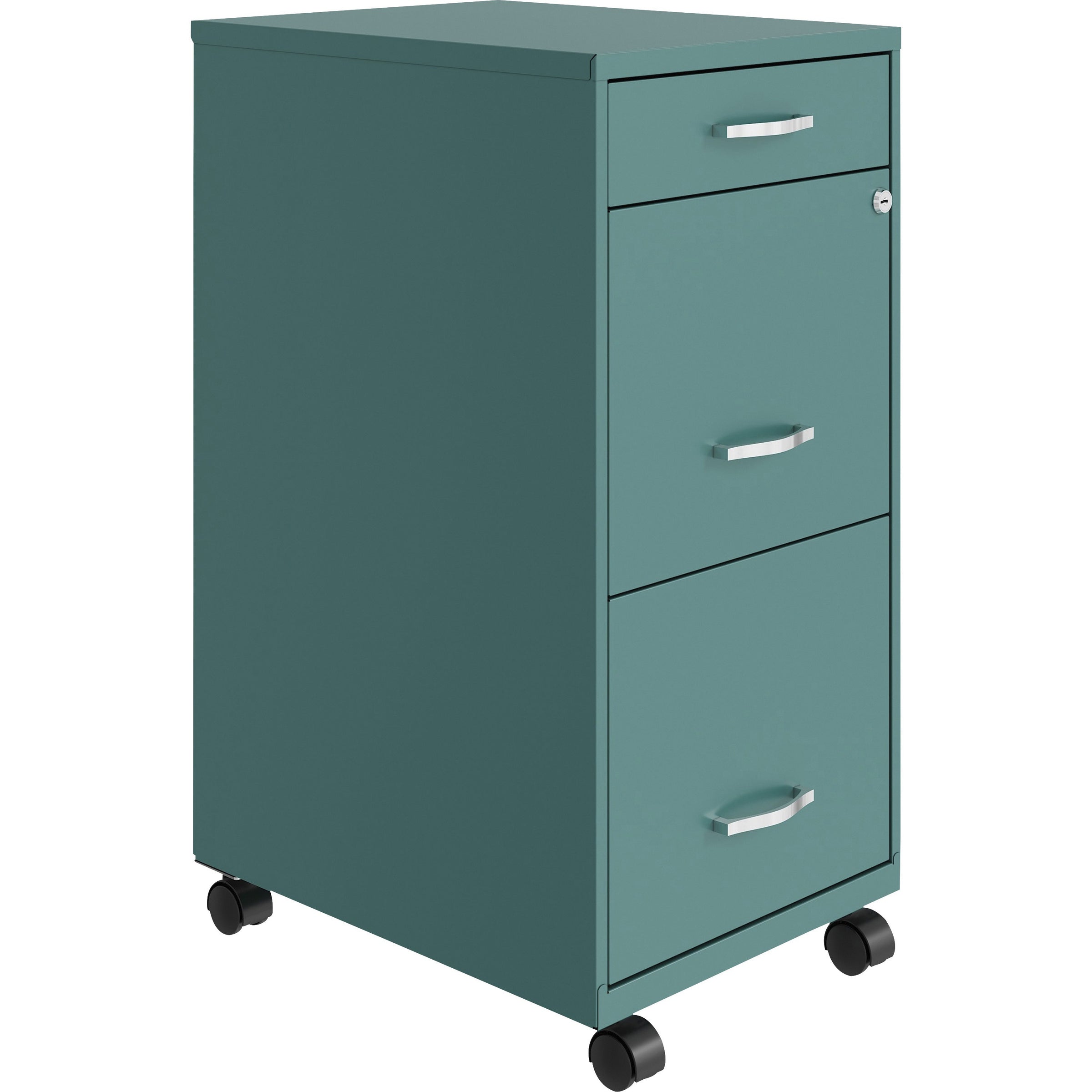 NuSparc Mobile File Cabinet - 14.2" x 18" x 29.5" - 3 x Drawer(s) for File, Box - Letter - Mobility, Locking Drawer, Glide Suspension, 3/4 Drawer Extension, Cam Lock, Nonporous Surface - Teal - Painted Steel - Recycled