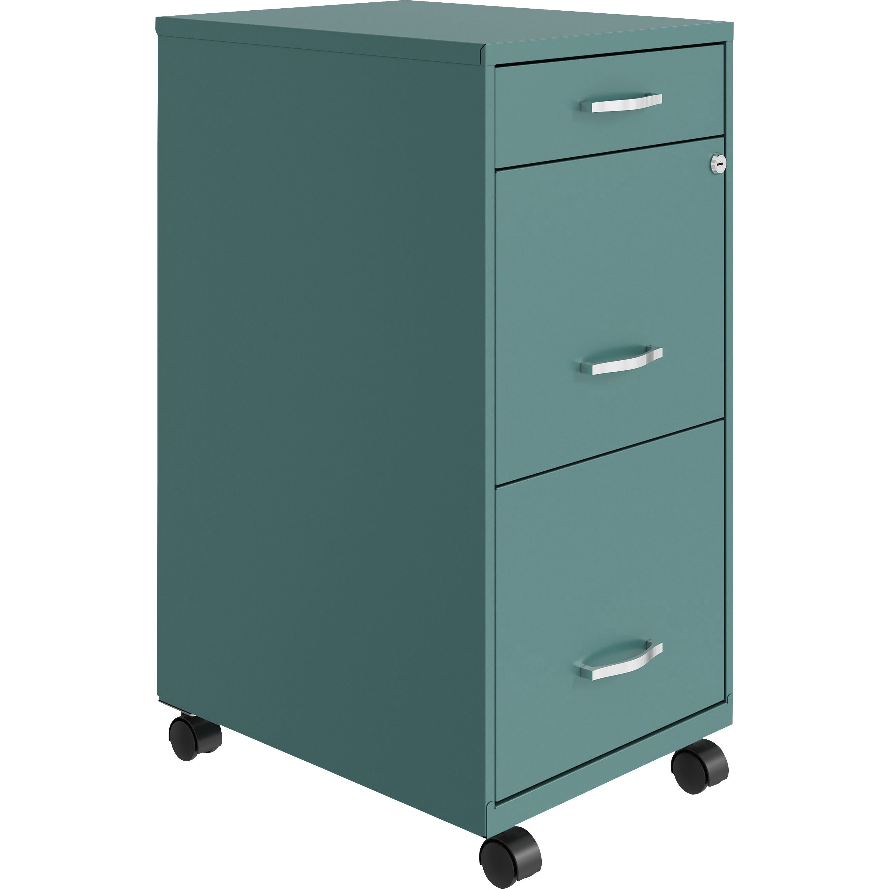 NuSparc Mobile File Cabinet - 14.2" x 18" x 29.5" - 3 x Drawer(s) for File, Box - Letter - Mobility, Locking Drawer, Glide Suspension, 3/4 Drawer Extension, Cam Lock, Nonporous Surface - Teal - Painted Steel - Recycled