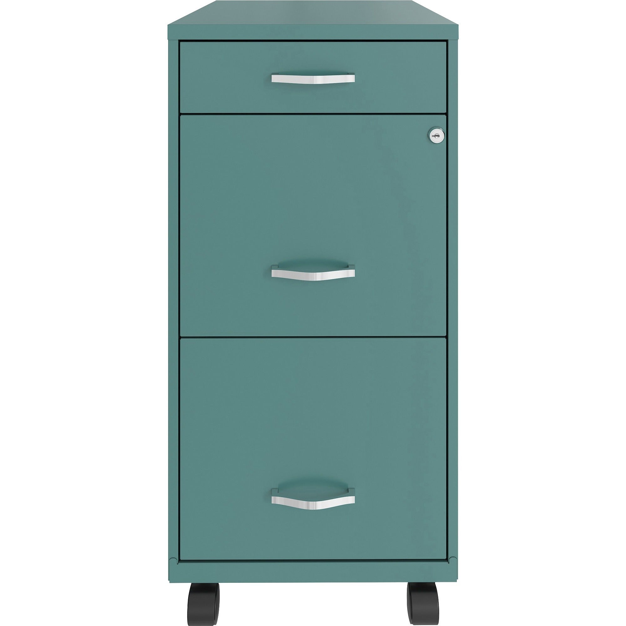 nusparc-mobile-file-cabinet-142-x-18-x-295-3-x-drawers-for-file-box-letter-mobility-locking-drawer-glide-suspension-3-4-drawer-extension-cam-lock-nonporous-surface-teal-painted-steel-recycled_nprvf318bmtl - 2