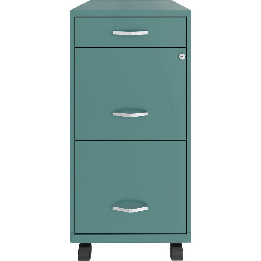 NuSparc Mobile File Cabinet - 14.2" x 18" x 29.5" - 3 x Drawer(s) for File, Box - Letter - Mobility, Locking Drawer, Glide Suspension, 3/4 Drawer Extension, Cam Lock, Nonporous Surface - Teal - Painted Steel - Recycled