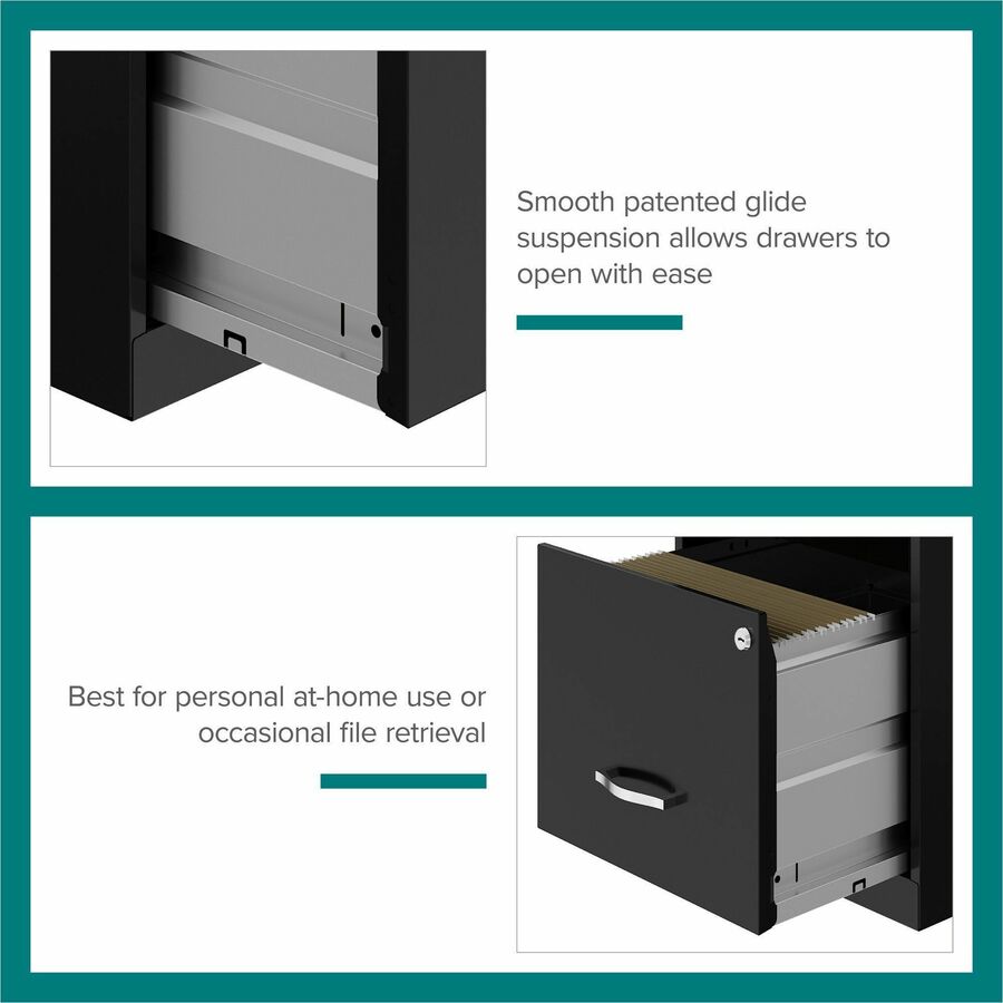 NuSparc File Cabinet - 14.2" x 18" x 19" - 2 x Drawer(s) for Box, File - Letter - Vertical - Locking Drawer, Glide Suspension, Nonporous Surface - Black - Baked Enamel - Steel