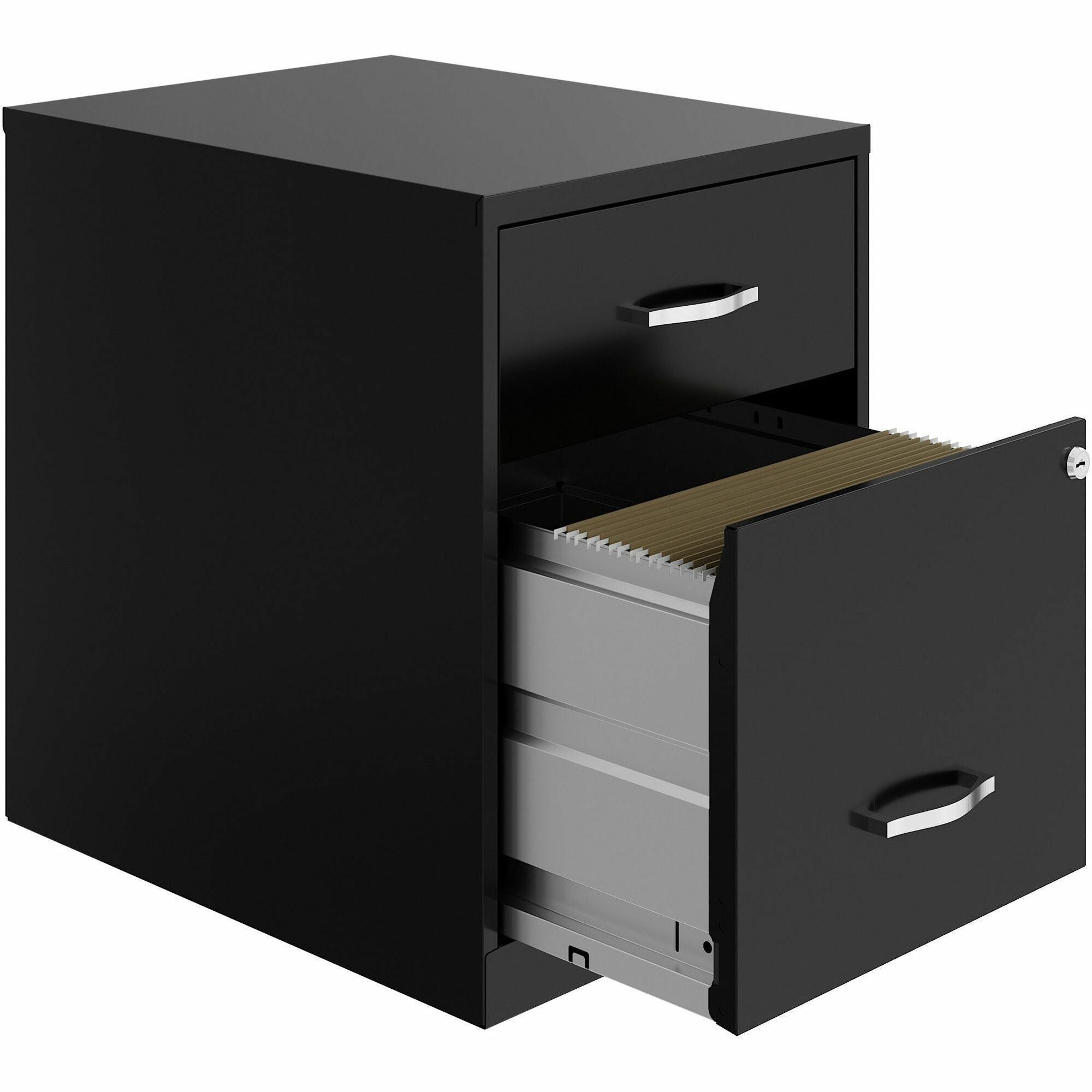 NuSparc File Cabinet - 14.2" x 18" x 19" - 2 x Drawer(s) for Box, File - Letter - Vertical - Locking Drawer, Glide Suspension, Nonporous Surface - Black - Baked Enamel - Steel