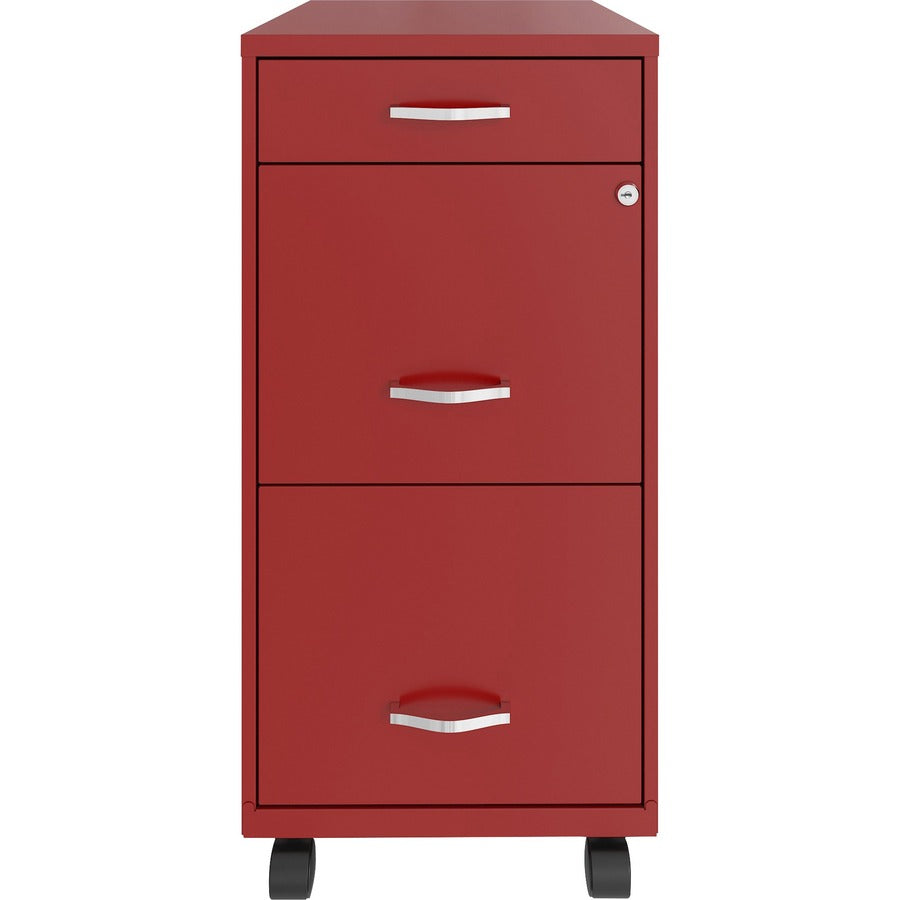 NuSparc Mobile File Cabinet - 14.2" x 18" x 29.5" - 3 x Drawer(s) for File, Box - Letter - Mobility, Locking Drawer, Glide Suspension, 3/4 Drawer Extension, Cam Lock, Nonporous Surface - Red - Painted Steel - Recycled