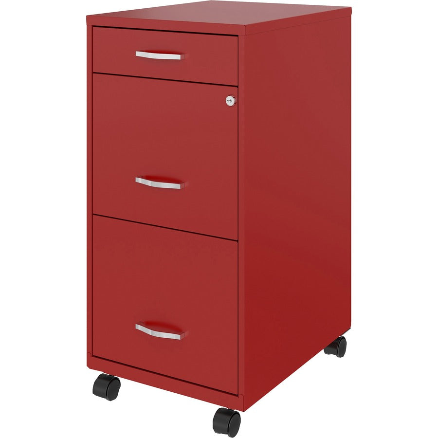NuSparc Mobile File Cabinet - 14.2" x 18" x 29.5" - 3 x Drawer(s) for File, Box - Letter - Mobility, Locking Drawer, Glide Suspension, 3/4 Drawer Extension, Cam Lock, Nonporous Surface - Red - Painted Steel - Recycled