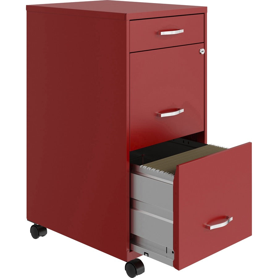 NuSparc Mobile File Cabinet - 14.2" x 18" x 29.5" - 3 x Drawer(s) for File, Box - Letter - Mobility, Locking Drawer, Glide Suspension, 3/4 Drawer Extension, Cam Lock, Nonporous Surface - Red - Painted Steel - Recycled