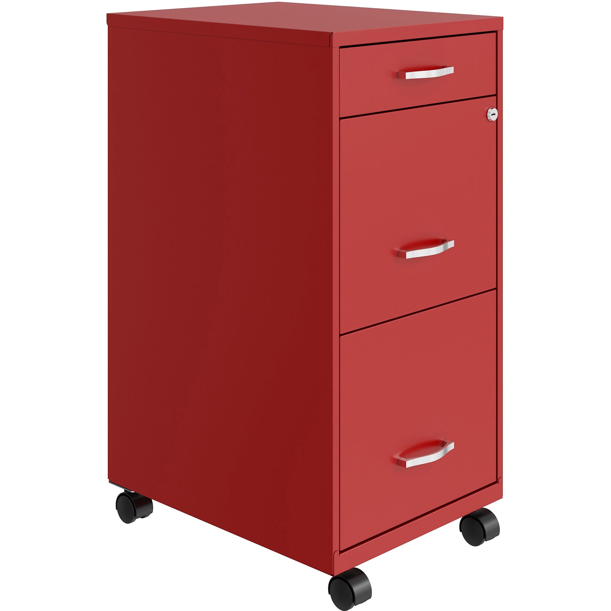 NuSparc Mobile File Cabinet - 14.2" x 18" x 29.5" - 3 x Drawer(s) for File, Box - Letter - Mobility, Locking Drawer, Glide Suspension, 3/4 Drawer Extension, Cam Lock, Nonporous Surface - Red - Painted Steel - Recycled