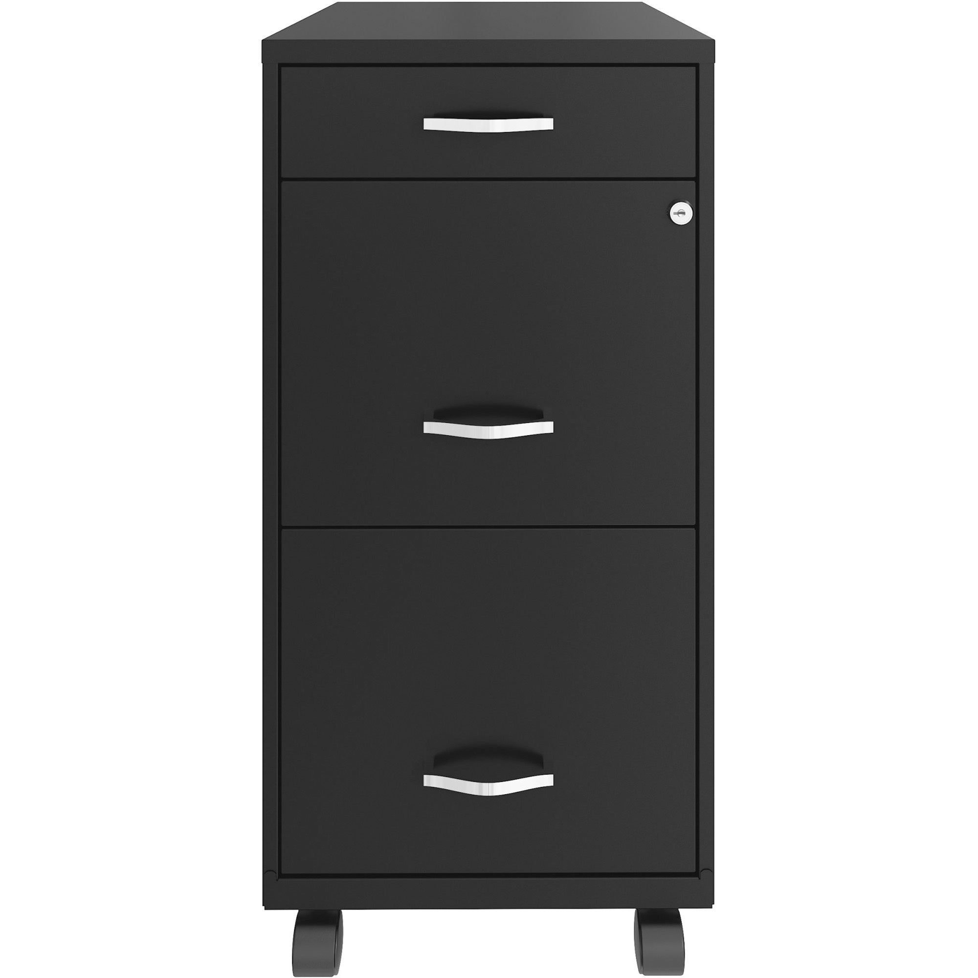 nusparc-mobile-file-cabinet-142-x-18-x-295-3-x-drawers-for-file-box-letter-mobility-locking-drawer-glide-suspension-3-4-drawer-extension-cam-lock-nonporous-surface-black-painted-steel-recycled_nprvf318bmbk - 2