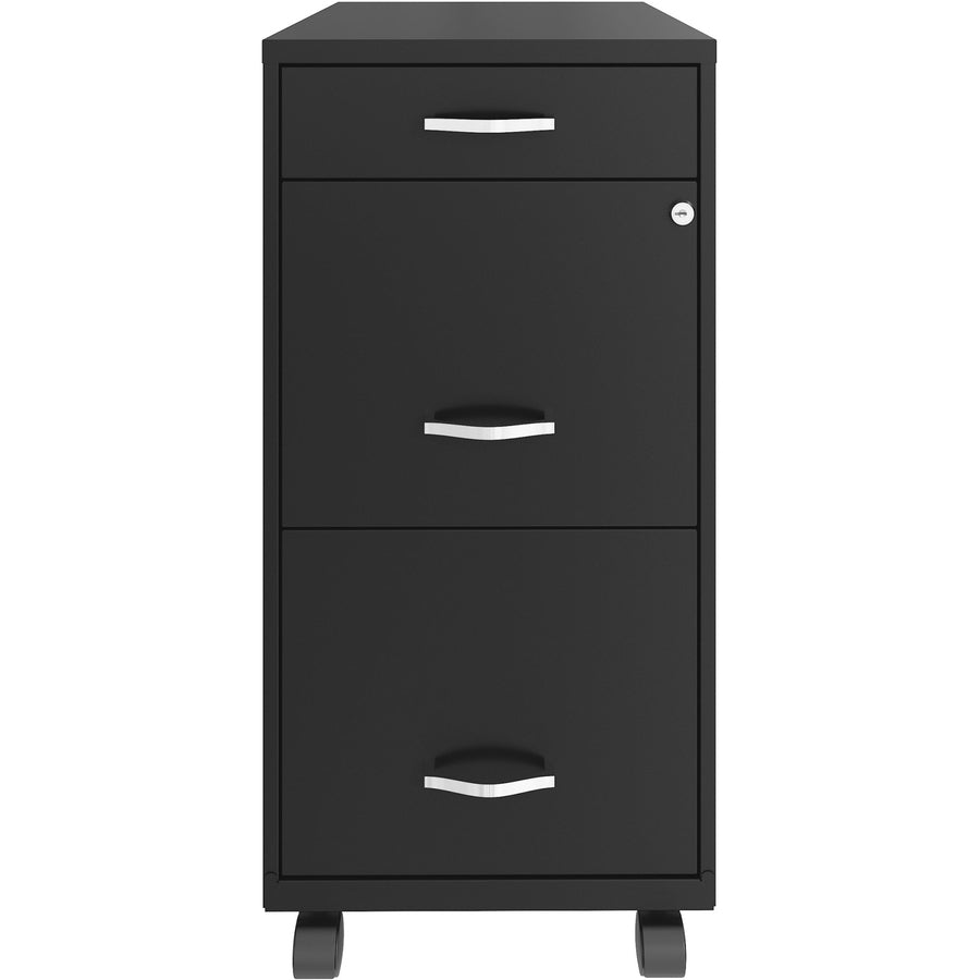 NuSparc Mobile File Cabinet - 14.2" x 18" x 29.5" - 3 x Drawer(s) for File, Box - Letter - Mobility, Locking Drawer, Glide Suspension, 3/4 Drawer Extension, Cam Lock, Nonporous Surface - Black - Painted Steel - Recycled