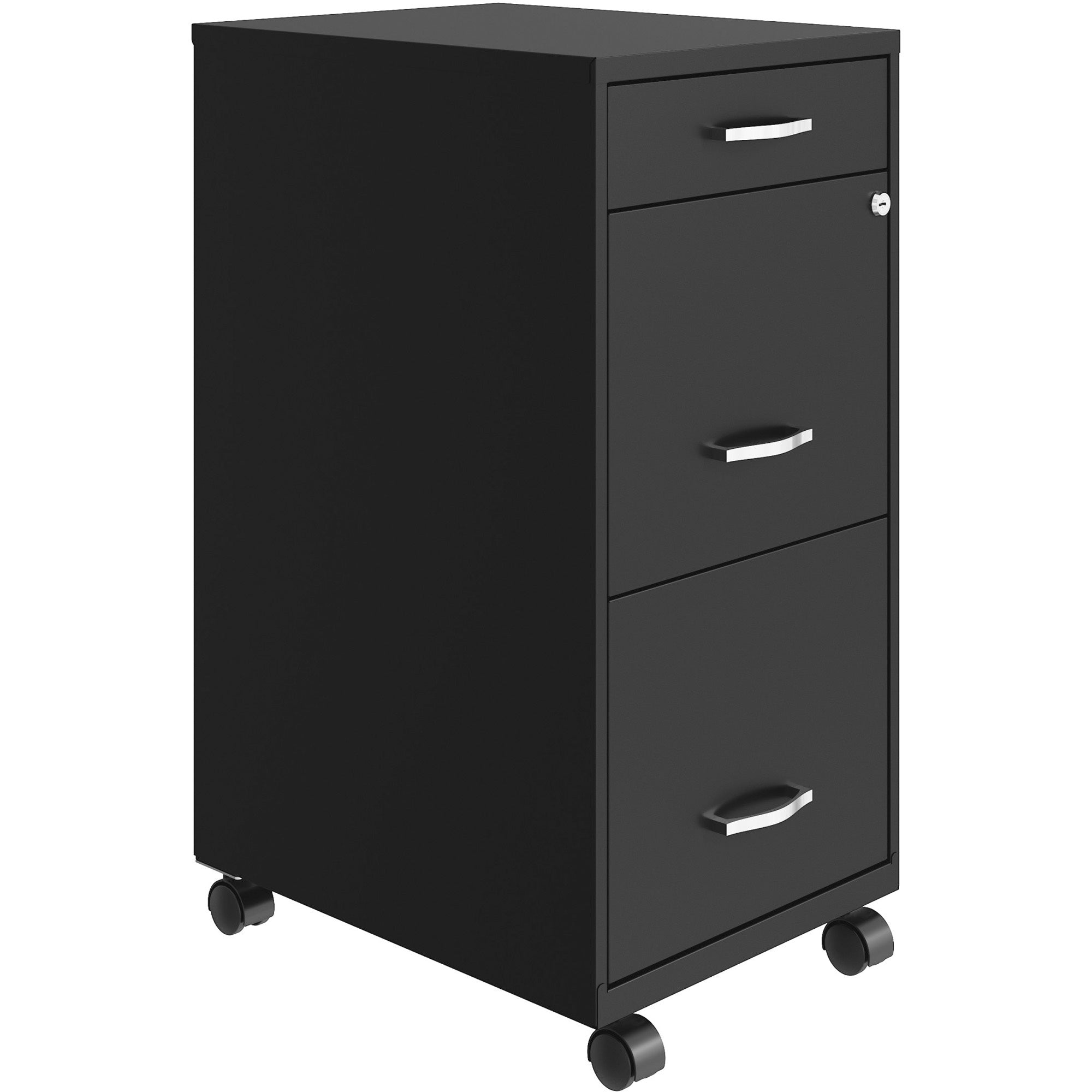 NuSparc Mobile File Cabinet - 14.2" x 18" x 29.5" - 3 x Drawer(s) for File, Box - Letter - Mobility, Locking Drawer, Glide Suspension, 3/4 Drawer Extension, Cam Lock, Nonporous Surface - Black - Painted Steel - Recycled