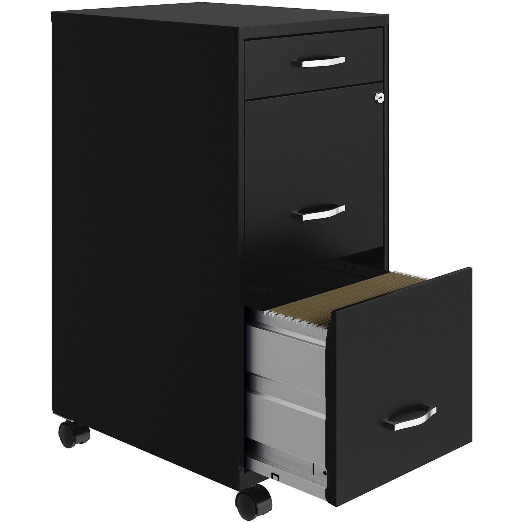 nusparc-mobile-file-cabinet-142-x-18-x-295-3-x-drawers-for-file-box-letter-mobility-locking-drawer-glide-suspension-3-4-drawer-extension-cam-lock-nonporous-surface-black-painted-steel-recycled_nprvf318bmbk - 4