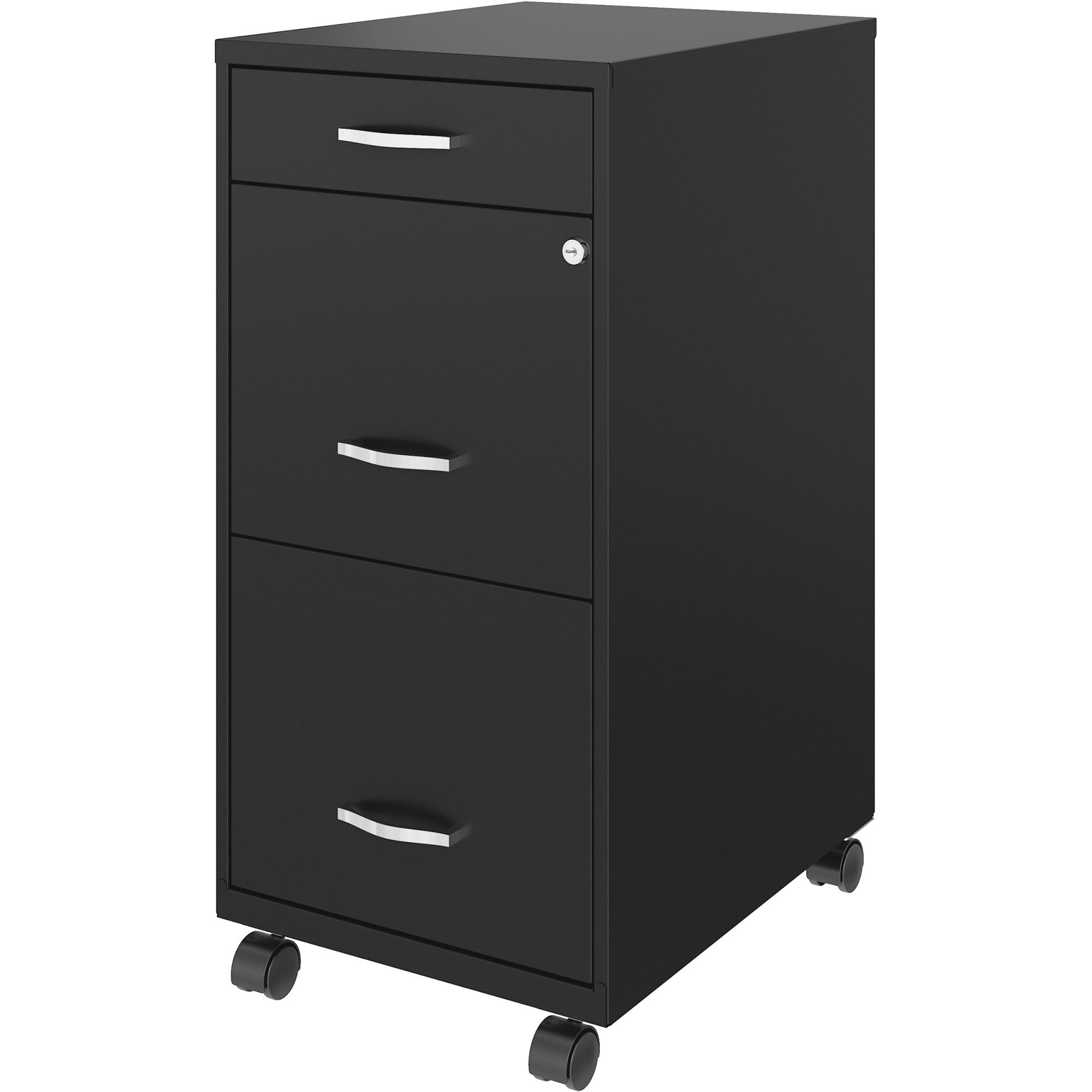 nusparc-mobile-file-cabinet-142-x-18-x-295-3-x-drawers-for-file-box-letter-mobility-locking-drawer-glide-suspension-3-4-drawer-extension-cam-lock-nonporous-surface-black-painted-steel-recycled_nprvf318bmbk - 3