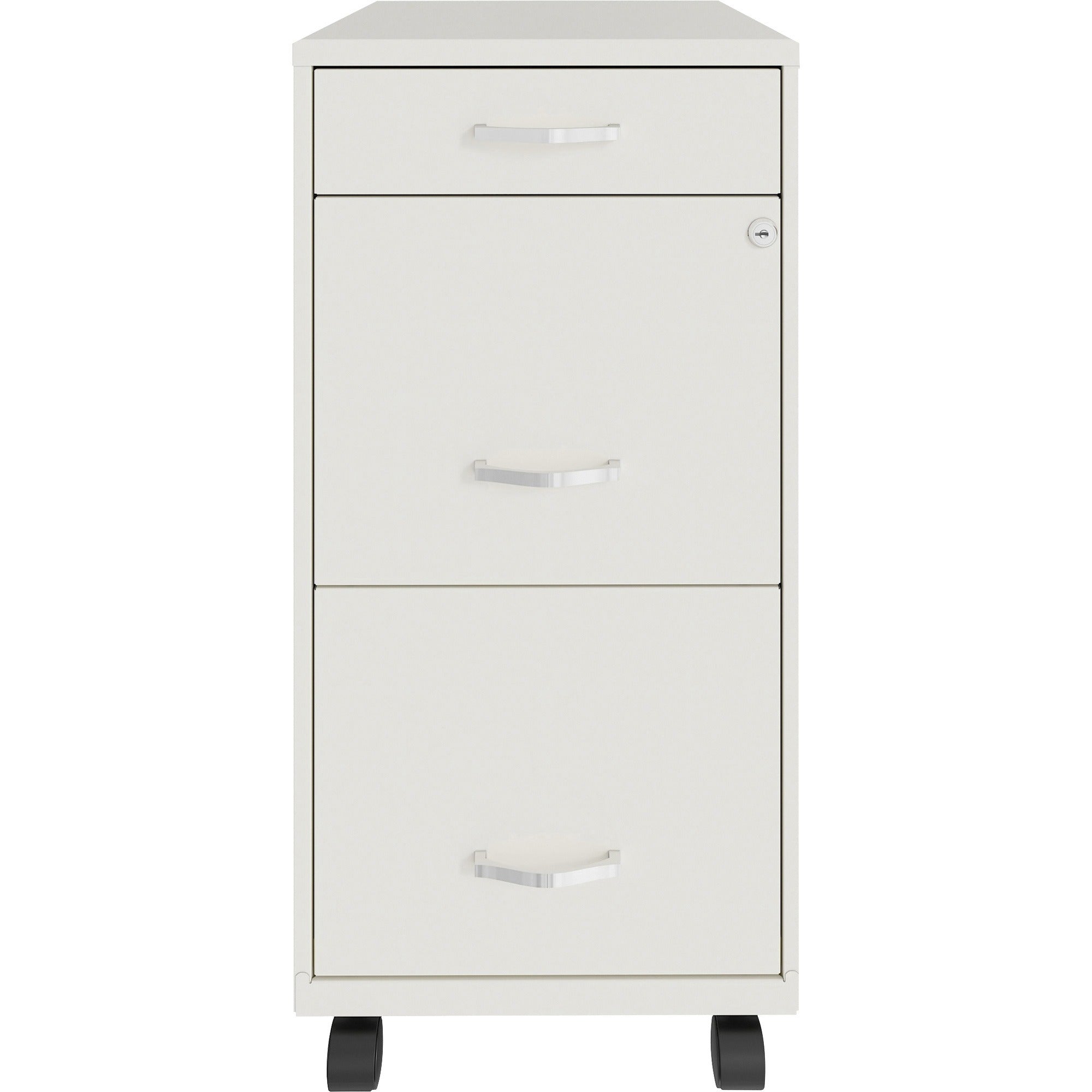 nusparc-mobile-file-cabinet-142-x-18-x-295-3-x-drawers-for-file-box-letter-mobility-locking-drawer-glide-suspension-3-4-drawer-extension-cam-lock-nonporous-surface-white-painted-steel-recycled_nprvf318bmwe - 2