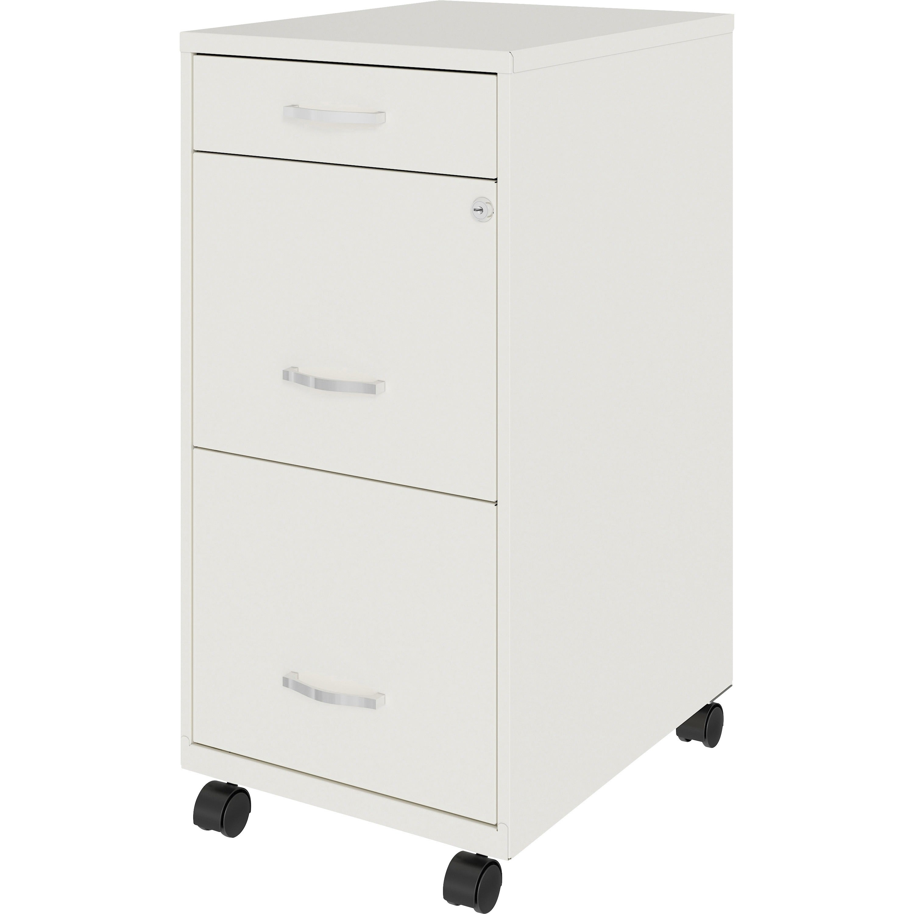 nusparc-mobile-file-cabinet-142-x-18-x-295-3-x-drawers-for-file-box-letter-mobility-locking-drawer-glide-suspension-3-4-drawer-extension-cam-lock-nonporous-surface-white-painted-steel-recycled_nprvf318bmwe - 3