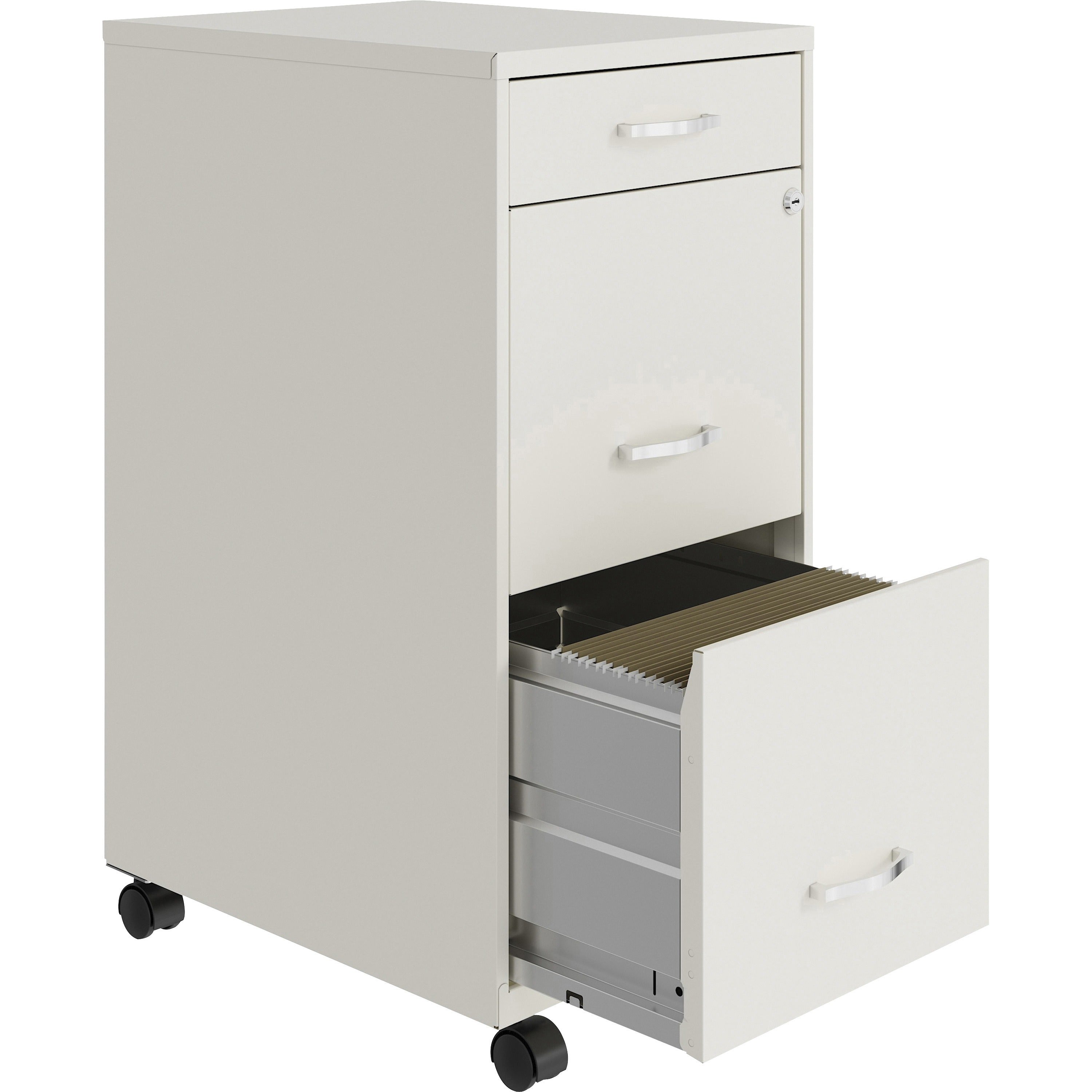 nusparc-mobile-file-cabinet-142-x-18-x-295-3-x-drawers-for-file-box-letter-mobility-locking-drawer-glide-suspension-3-4-drawer-extension-cam-lock-nonporous-surface-white-painted-steel-recycled_nprvf318bmwe - 4