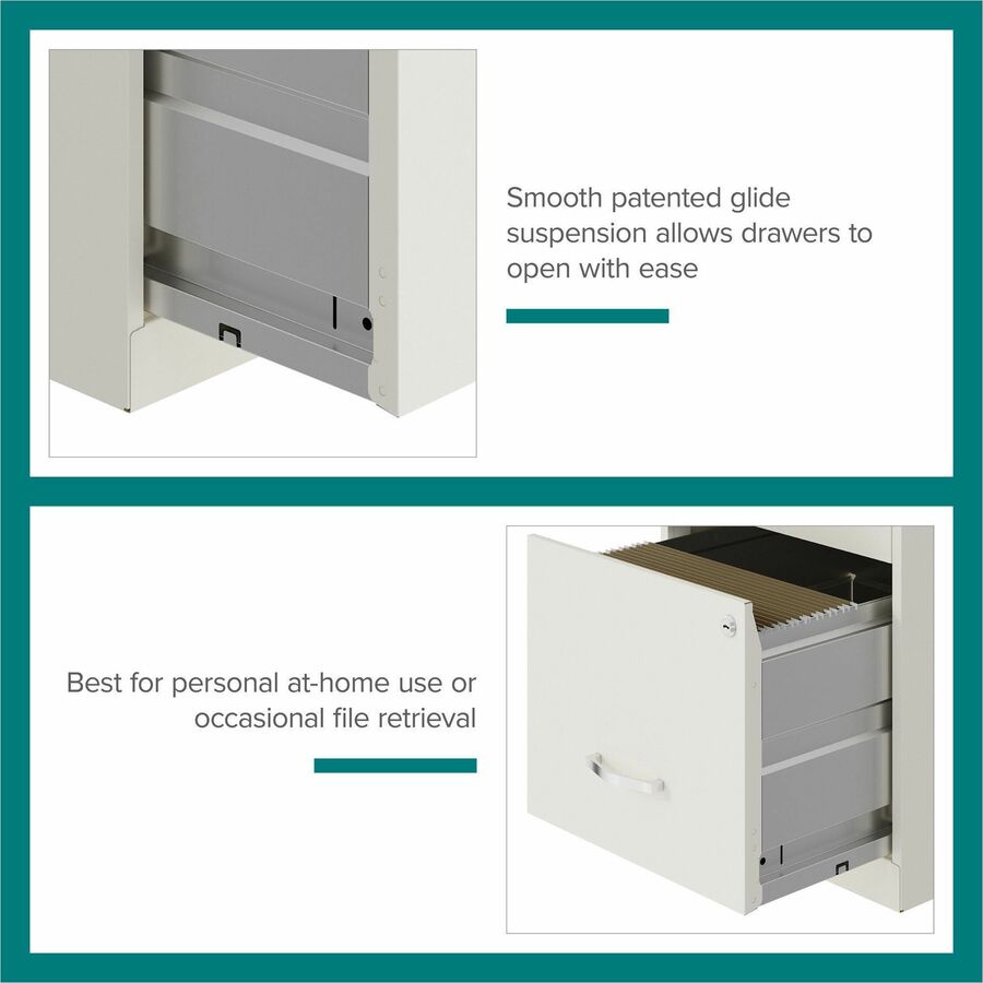 NuSparc File Cabinet - 14.2" x 18" x 19" - 2 x Drawer(s) for File, Box - Letter - Vertical - Locking Drawer, Glide Suspension, Nonporous Surface - White - Baked Enamel - Steel