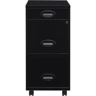 NuSparc File Cabinet - 14.2" x 18" x 29.5" - 3 x Drawer(s) for Pencil, File - Letter - Vertical - Mobility, Glide Suspension, Drawer Extension, Anti-tip, Lockable, Wheels, Nonporous Surface - Black - Painted Steel - Recycled