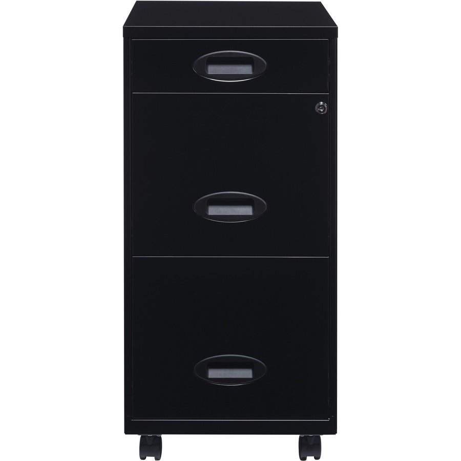 NuSparc File Cabinet - 14.2" x 18" x 29.5" - 3 x Drawer(s) for Pencil, File - Letter - Vertical - Mobility, Glide Suspension, Drawer Extension, Anti-tip, Lockable, Wheels, Nonporous Surface - Black - Painted Steel - Recycled