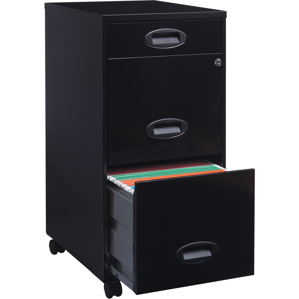 NuSparc File Cabinet - 14.2" x 18" x 29.5" - 3 x Drawer(s) for Pencil, File - Letter - Vertical - Mobility, Glide Suspension, Drawer Extension, Anti-tip, Lockable, Wheels, Nonporous Surface - Black - Painted Steel - Recycled