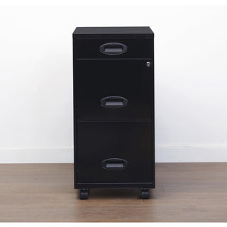 NuSparc File Cabinet - 14.2" x 18" x 29.5" - 3 x Drawer(s) for Pencil, File - Letter - Vertical - Mobility, Glide Suspension, Drawer Extension, Anti-tip, Lockable, Wheels, Nonporous Surface - Black - Painted Steel - Recycled